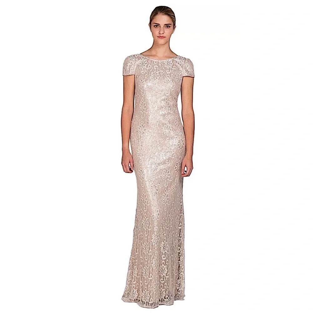 formal badgley mischka dress Badgley Mischka Velvet Mock Neck Belted Sheath Gown Dress